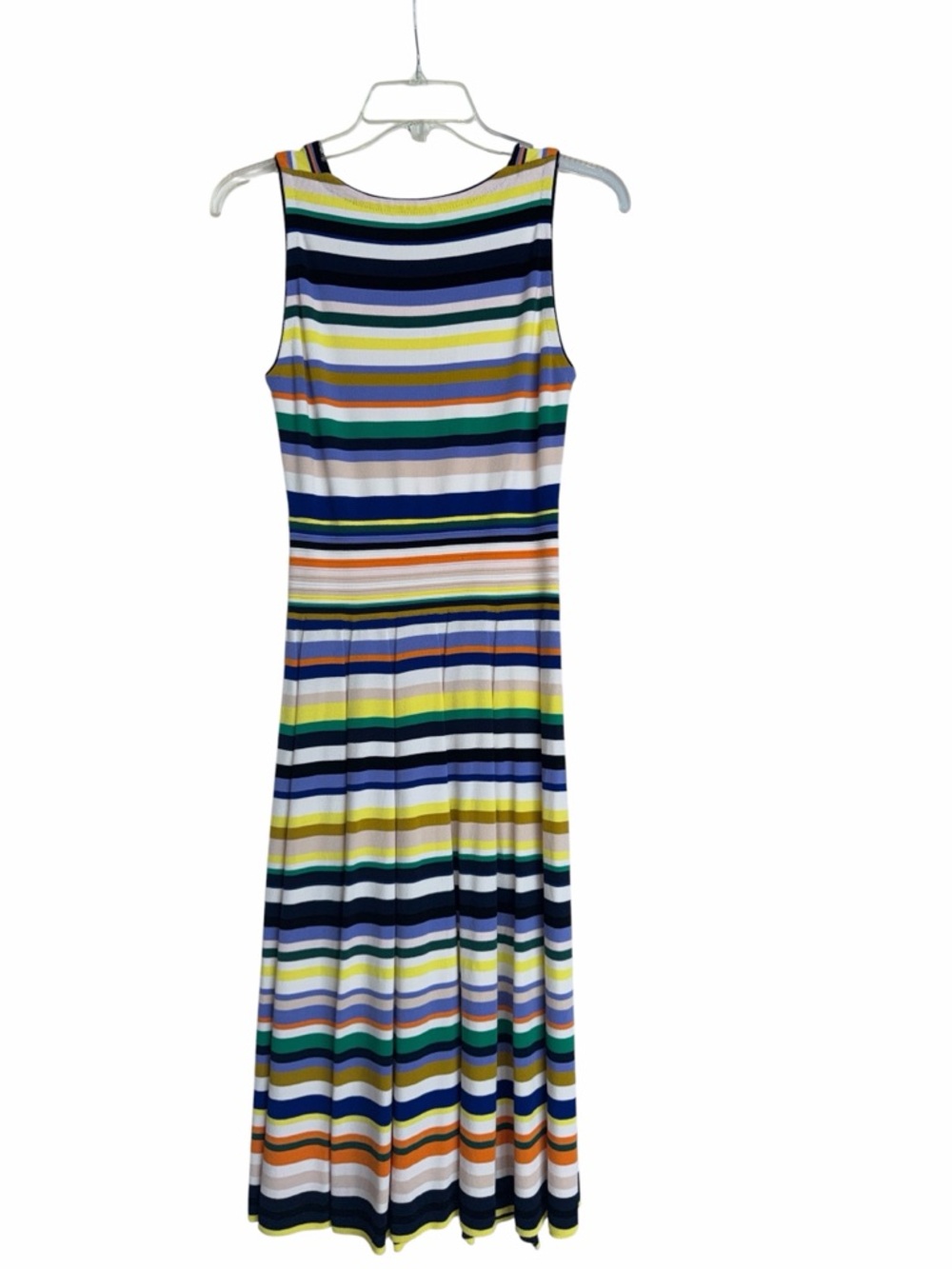 Milly Women A-Line Midi Stripped Knit Pleated Sleeveless Multicolor Dress Size M - Picture 3 of 10